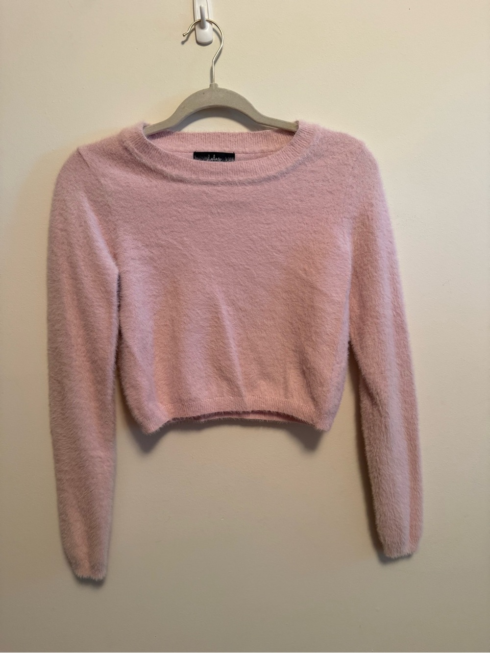 Lulu's Blush Pink Fuzzy Cropped Crewneck Sweater
